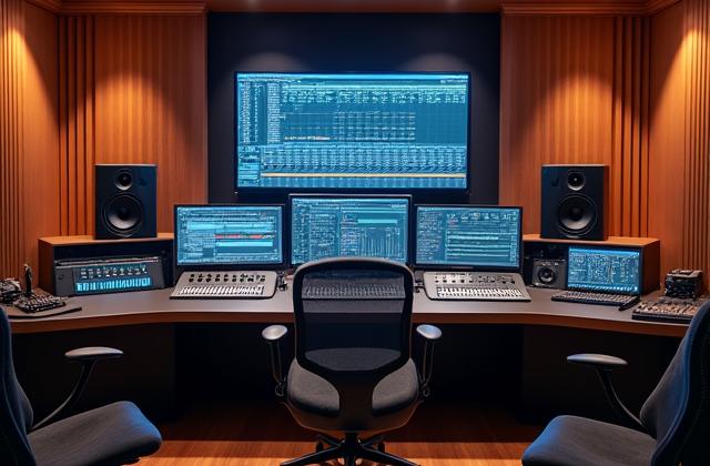 Estudio de grabación moderno con ingeniería de sonido