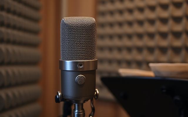 Micrófono vintage en un estudio de grabación de audio